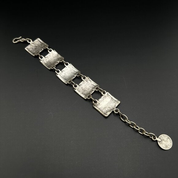 Vintage Bracelet Silver Tone Asian Character Link Chain Hook Clasp Adjustable - Picture 7 of 11